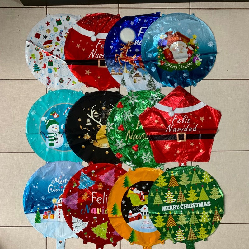 Paq. 10 globos 18" navidad con portaglobos. GA18