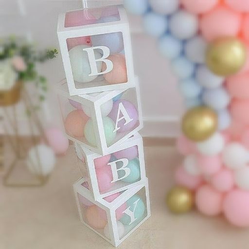 Cajas con globos para decoración de baby shower. C5678