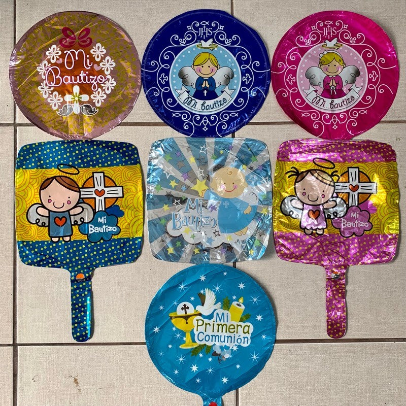 Paq. 10 globos 10" Bautizo y Confirmación con portaglobos. GA10