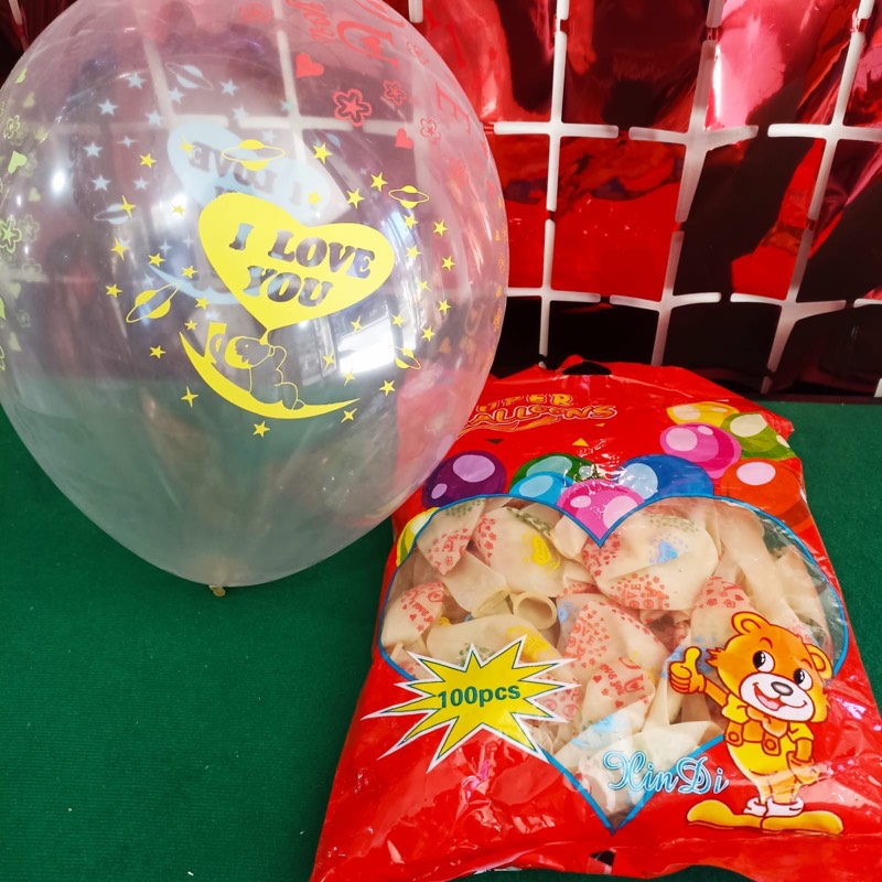Paq. 10 globos de látex transparente I Love You R12. TT38