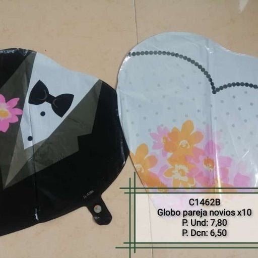 Globos forma 2 corazones con diseño de matrimonio 18". C1462B