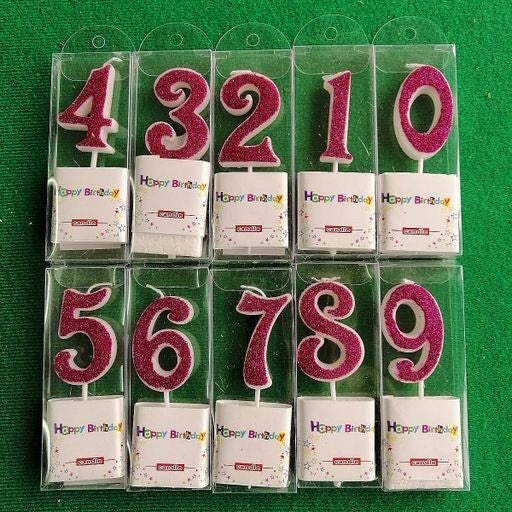 Velas número escarchadas fucsias serie completa 10pcs. 8103