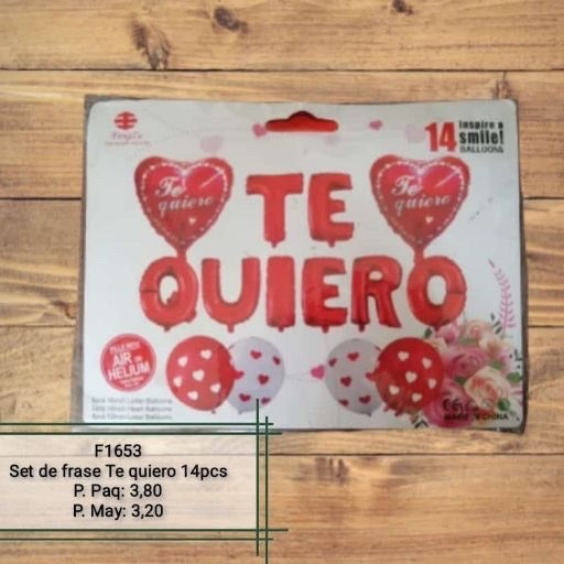 Set de globos frase te quiero 14pcs. F1653
