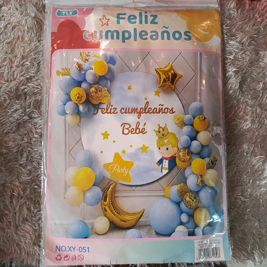 Set de Globos decoración completa con póster Feliz cumpleaños bebé. 215657