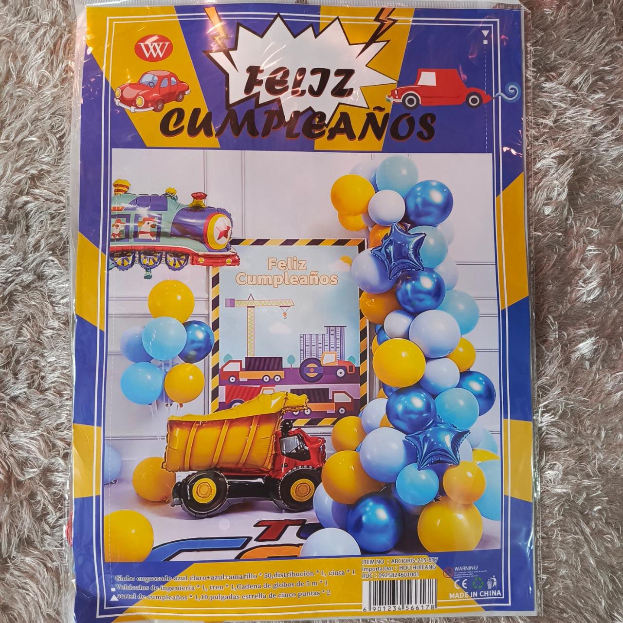 Set de Globos decoración completa con póster Feliz cumpleaños volqueta. 215617
