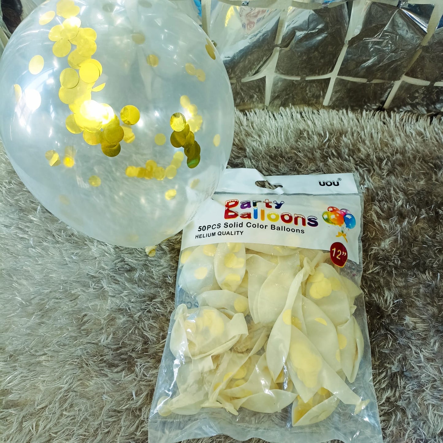 Paq. 10 globos R12 transparentes de látex con confeti. G221027