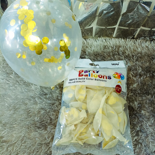 Paq. 10 globos R12 transparentes de látex con confeti. G221027