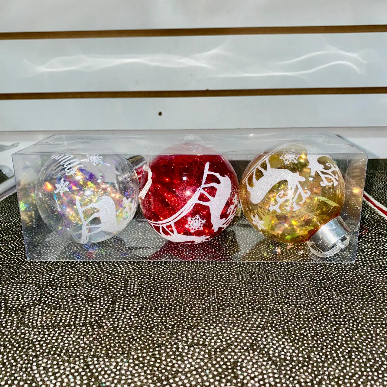 Set esferes navideña bombillos 3pcs 8cm. NAV229