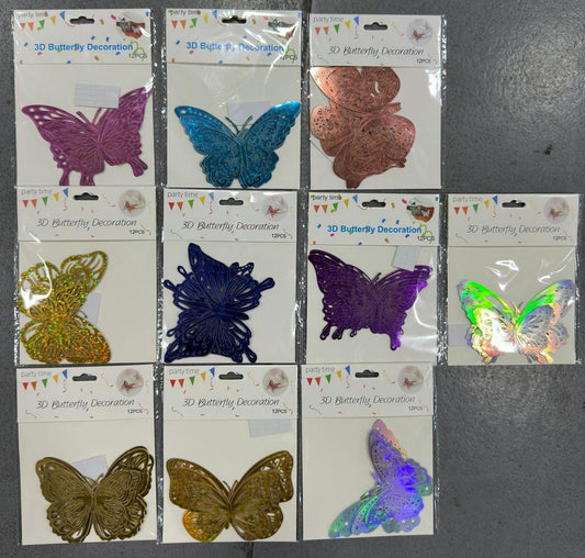 Paq. 12 mariposas 3D para decoración. DMA99