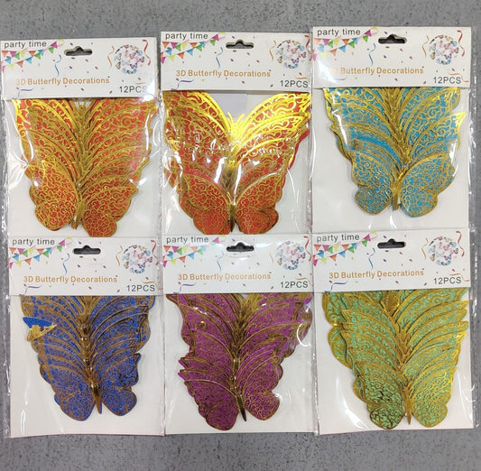 Paq. 12 mariposas 3D para decoración. DMA98