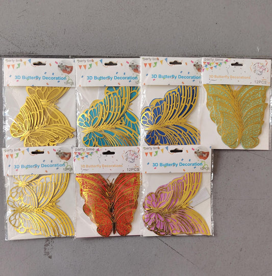 Paq. 12 mariposas 3D para decoración. DMA98