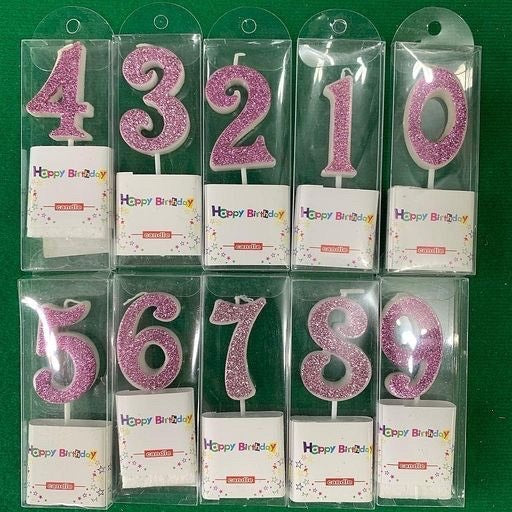 Velas número escarchadas rosados serie completa 10pcs. 8102