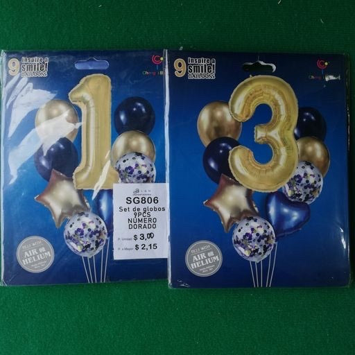 Set de globos 9pcs número dorado 32". SG806