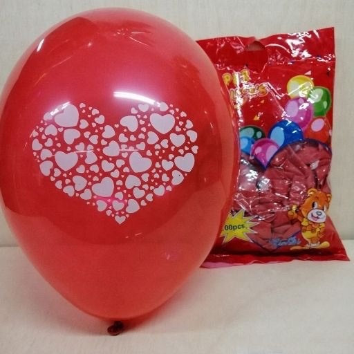 Paq. 10 globos de látex con diseño de corazón R12. TT32