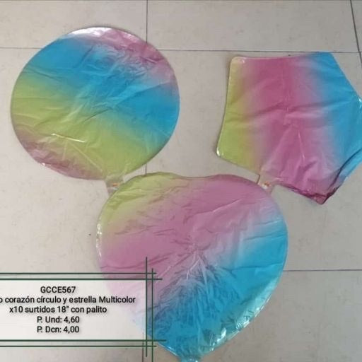 Globo multicolor 18" con portaglobo. GCCE567