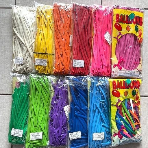 Paq. 100 globos largos de látex R25. TT5-6