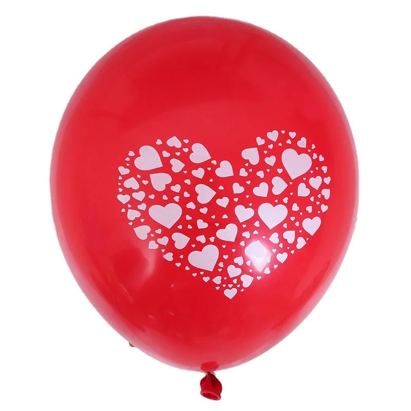 Paq. 10 globos de látex con diseño de corazón R12. TT32